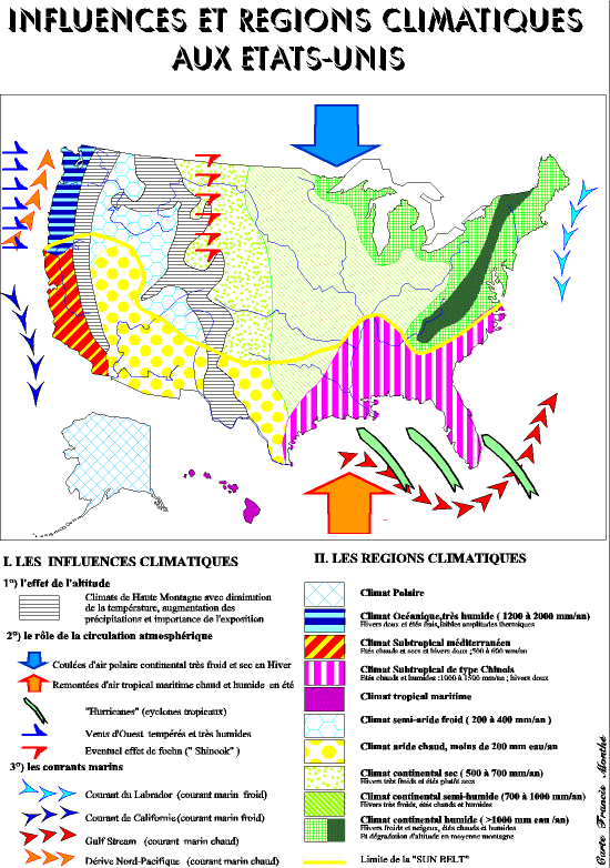 Influences et régions climatiques aux Etats-Unis