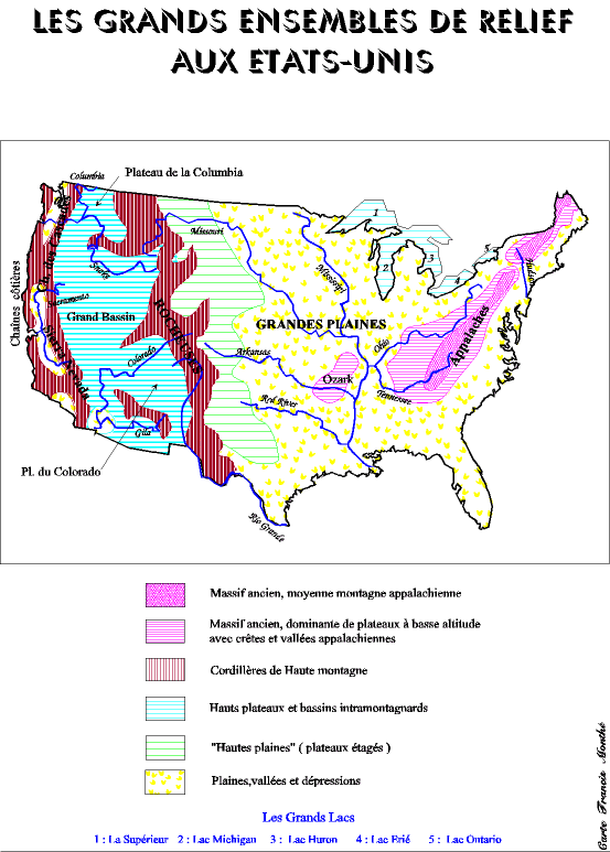 Carte des États-Unis : le relief et l'altitude